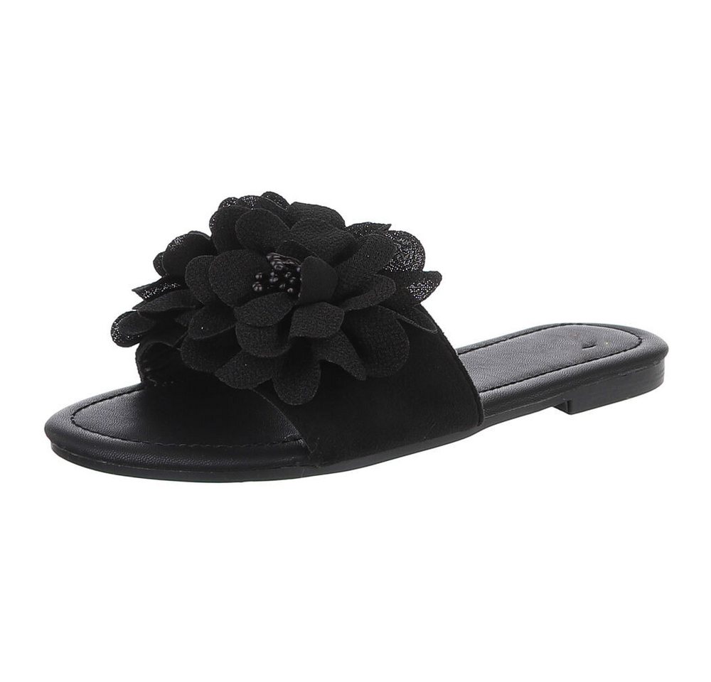 Ital-Design Modische Sandalen mit Blumenakzent, ideal für Sommer Pantolette (89368543) Blockabsatz Pantoletten in Schwarz