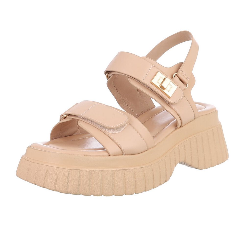 Ital-Design Modische Sandalen mit ergonomischer Sohle für Damen Plateausandaletten (89930011) Blockabsatz Sandalen & Sandaletten in Beige