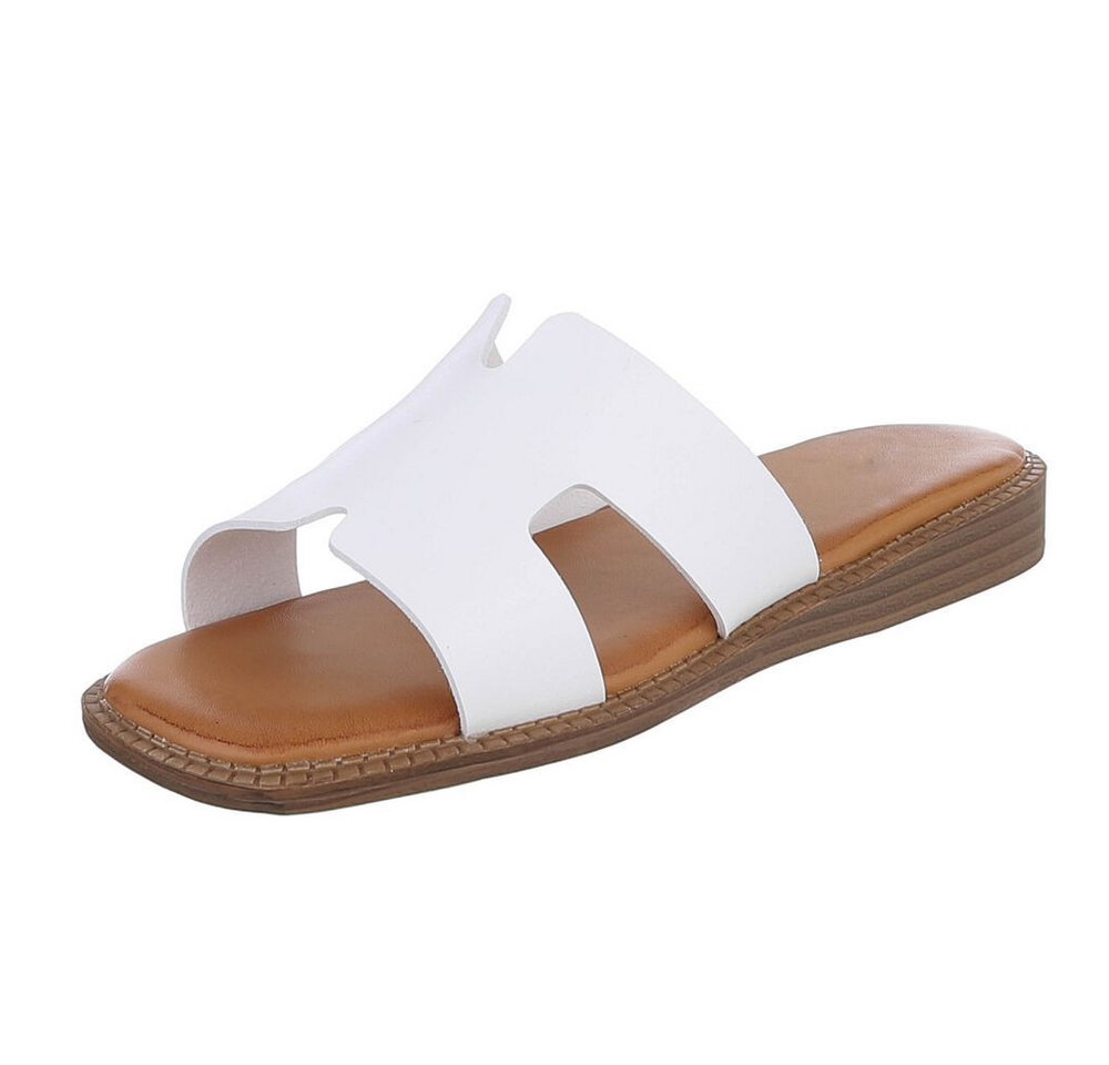 Ital-Design Modische Sandalen mit gepolsterter Sohle für Damen Pantolette (91409187) Keilabsatz/Wedge Pantoletten in Weiß