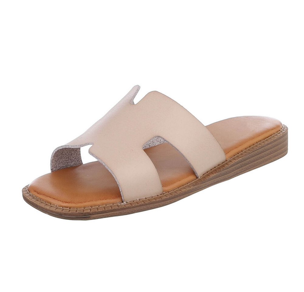 Ital-Design Modische Sandalen mit gepolsterter Sohle für Damen Pantolette (91409193) Keilabsatz/Wedge Pantoletten in Hellbraun