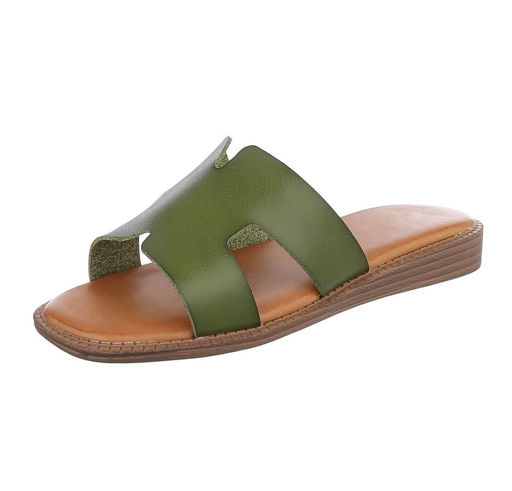 Ital-Design Modische Sandalen mit gepolsterter Sohle für Damen Pantolette (91409200) Keilabsatz/Wedge Pantoletten in Grün