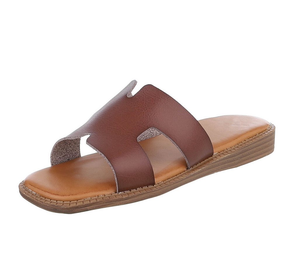 Ital-Design Modische Sandalen mit gepolsterter Sohle für Damen Pantolette (91409205) Keilabsatz/Wedge Pantoletten in Dunkelbraun
