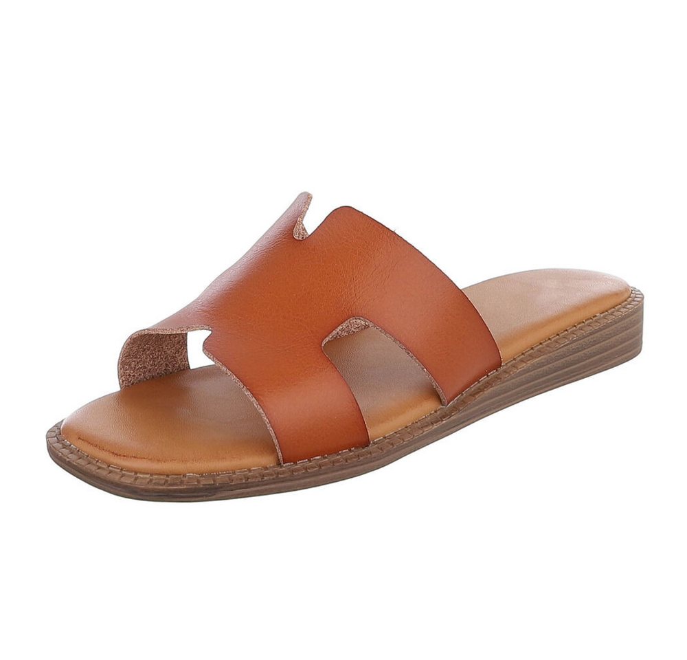 Ital-Design Modische Sandalen mit gepolsterter Sohle für Damen Pantolette (91409209) Keilabsatz/Wedge Pantoletten in Camel
