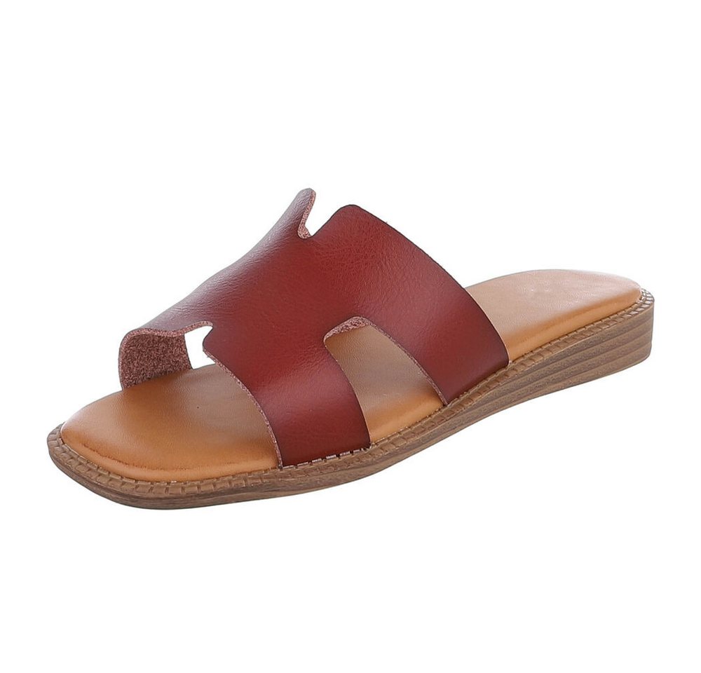 Ital-Design Modische Sandalen mit gepolsterter Sohle für Damen Pantolette (91409218) Keilabsatz/Wedge Pantoletten in Braun