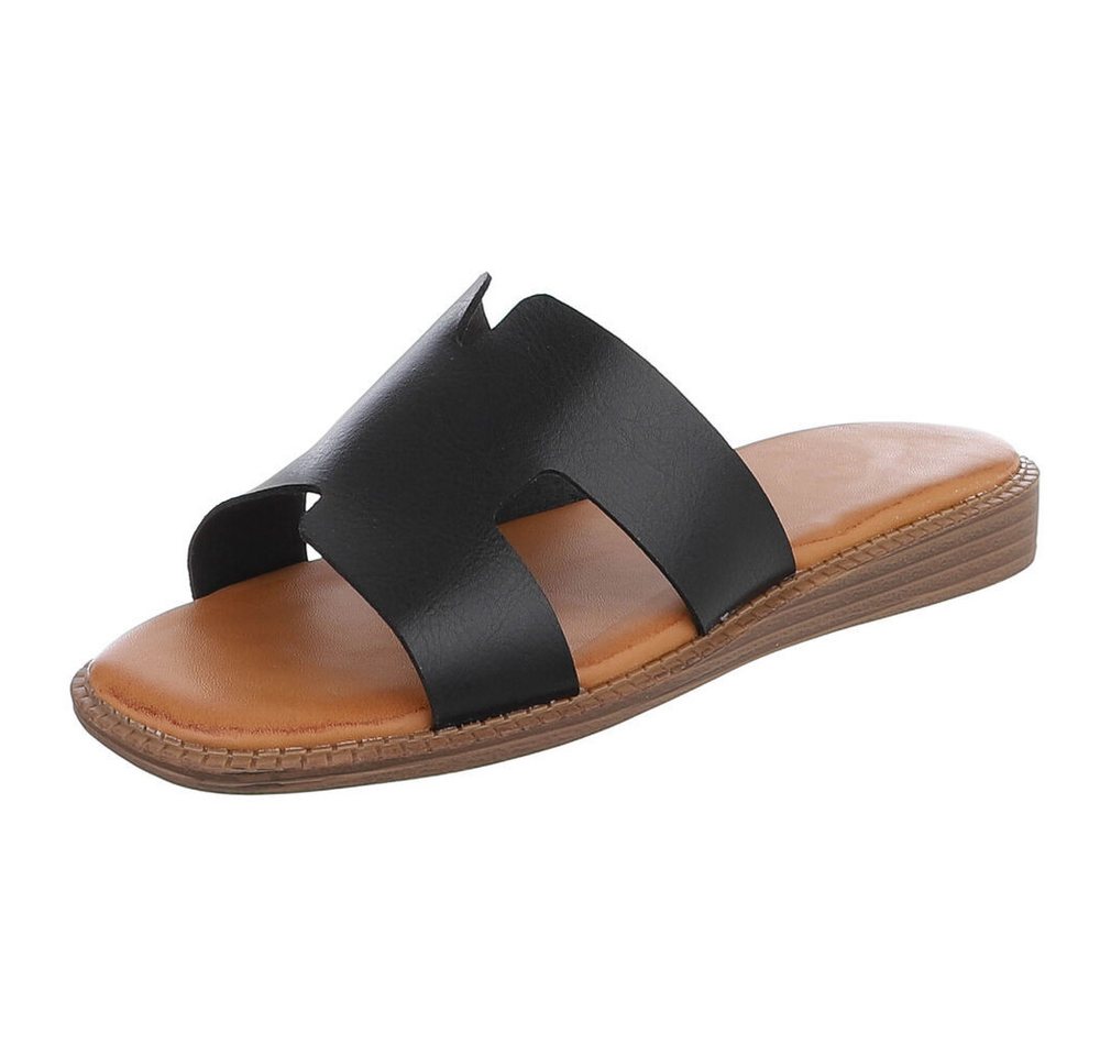 Ital-Design Modische Sandalen mit gepolsterter Sohle für Damen Pantolette (91409229) Keilabsatz/Wedge Pantoletten in Schwarz