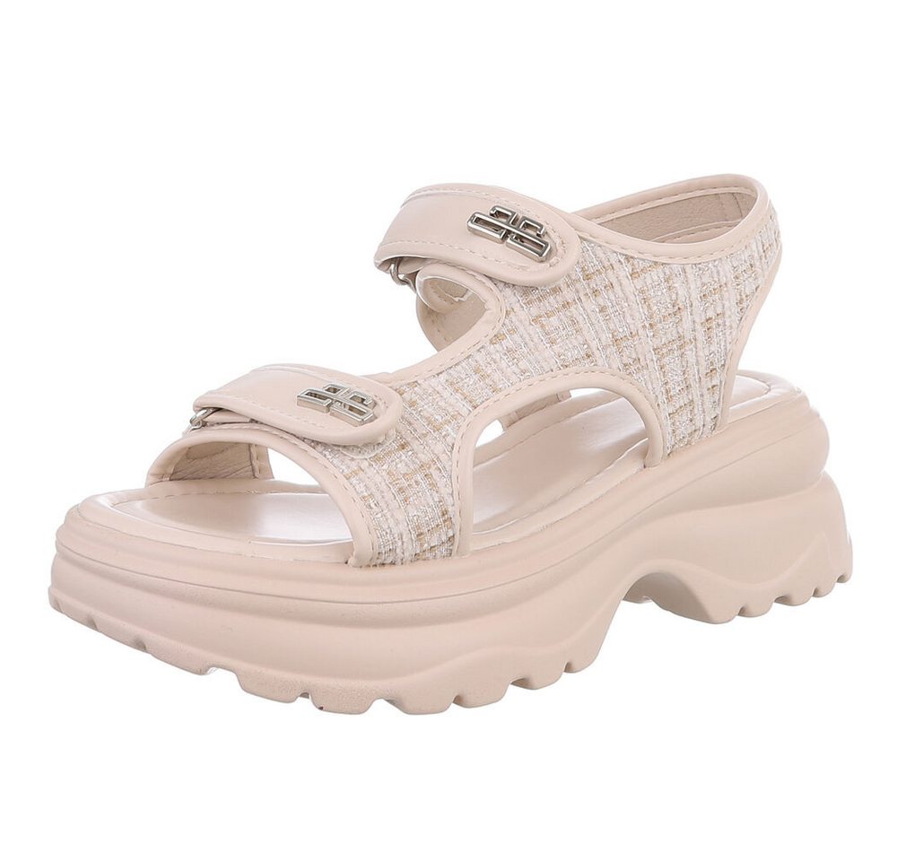Ital-Design Modische Sandalen mit Klettverschluss und Komfort, Beige Plateausandaletten (89368661) Blockabsatz Sandalen & Sandaletten in Beige