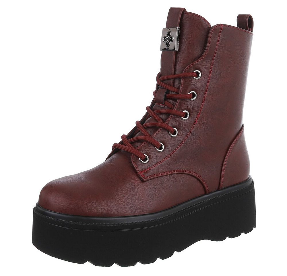 Ital-Design Modische Schnürstiefel mit Schnalle für Damen Schnürstiefelette (90726750) Flach Stiefeletten in Weinrot