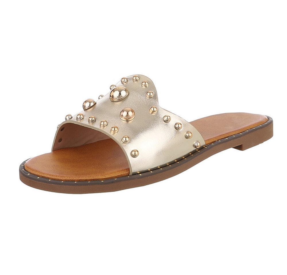 Ital-Design Modische Slides mit Glitzer-Details für Damen Pantolette (89542616) Blockabsatz Pantoletten in Gold