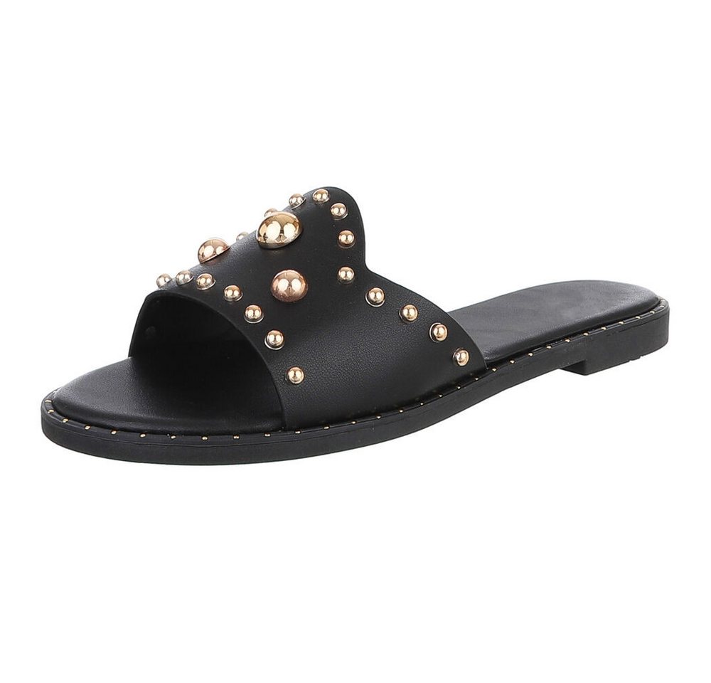 Ital-Design Modische Slides mit Glitzer-Details für Damen Pantolette (89542618) Blockabsatz Pantoletten in Schwarz