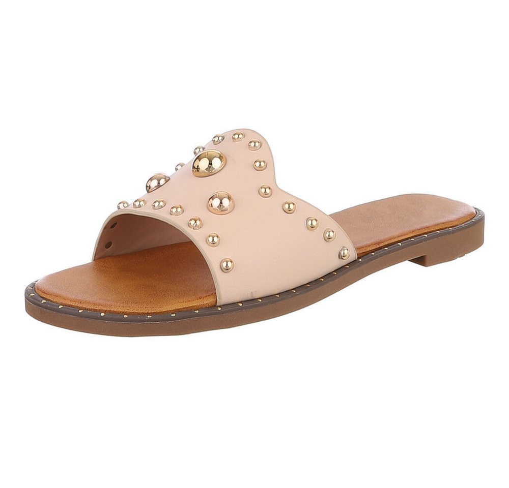 Ital-Design Modische Slides mit Glitzer-Details für Damen Pantolette (89542625) Blockabsatz Pantoletten in Beige