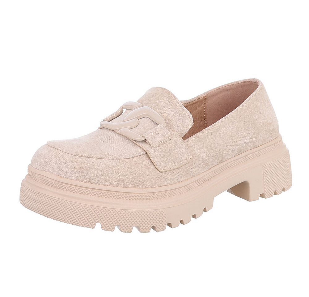 Ital-Design Modische Slipper mit Schnalle für Damen – Alltagstauglich Slipper (89852554) Blockabsatz Mokassins in Beige