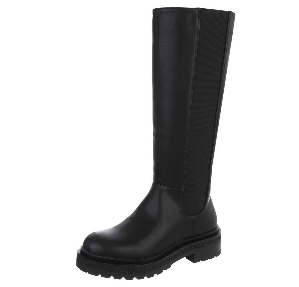 Ital-Design Modische Stiefel für Damen mit geradem Schaft und Komfort Plateaustiefel (90417959) Blockabsatz Stiefel in Schwarz