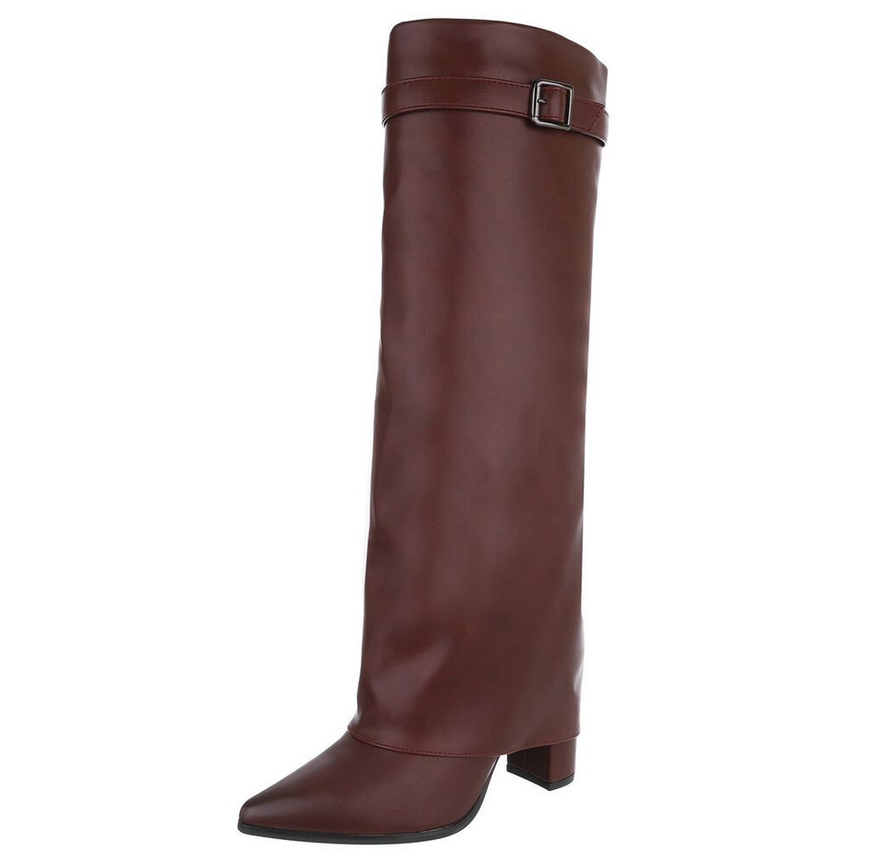 Ital-Design Modische Stiefel mit Blockabsatz und eleganten Details High-Heel-Stiefel (90482802) Blockabsatz Stiefel in Weinrot