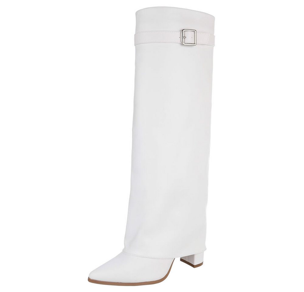 Ital-Design Modische Stiefel mit Blockabsatz und eleganten Details High-Heel-Stiefel (90482810) Blockabsatz Stiefel in Weiß