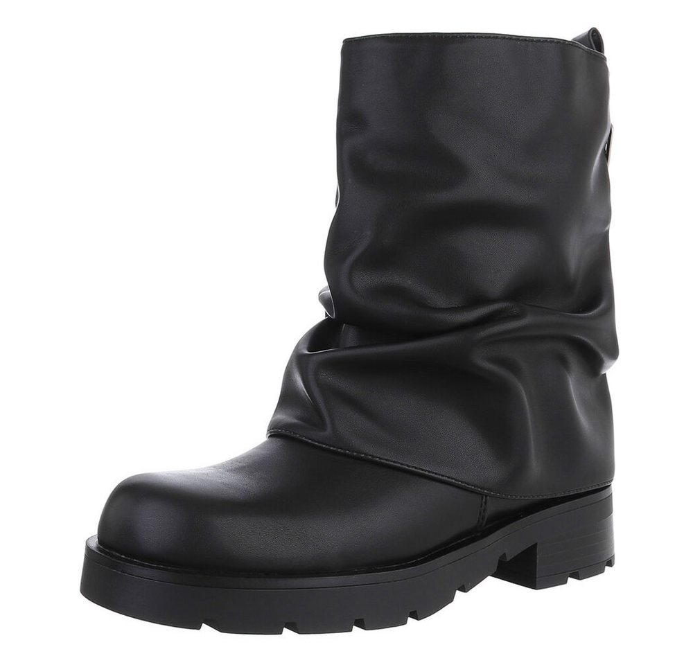 Ital-Design Modische Stiefel mit gerafftem Design für Damen Stiefelette (90457865) Blockabsatz Western- & Bikerboots in Schwarz