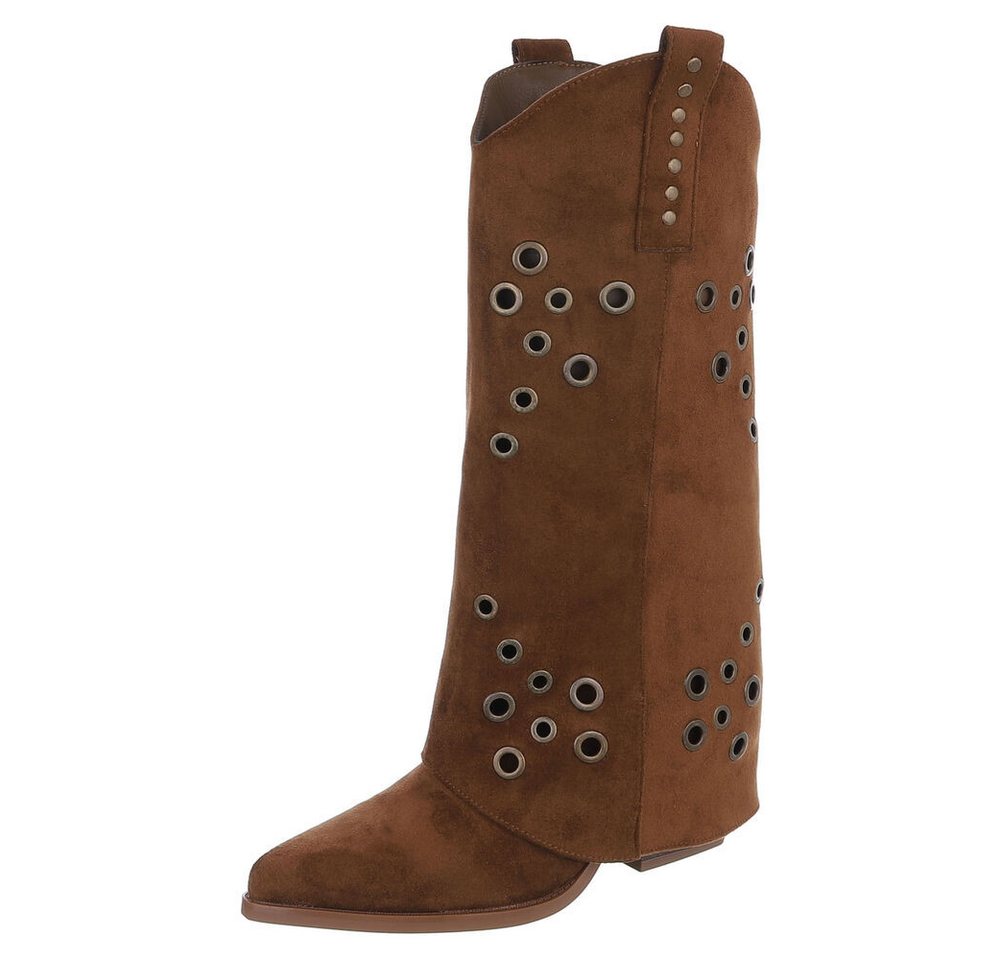 Ital-Design Modische Stiefel mit Metallösendetails für Damen Westernstiefel (91261247) Blockabsatz Stiefel in Braun