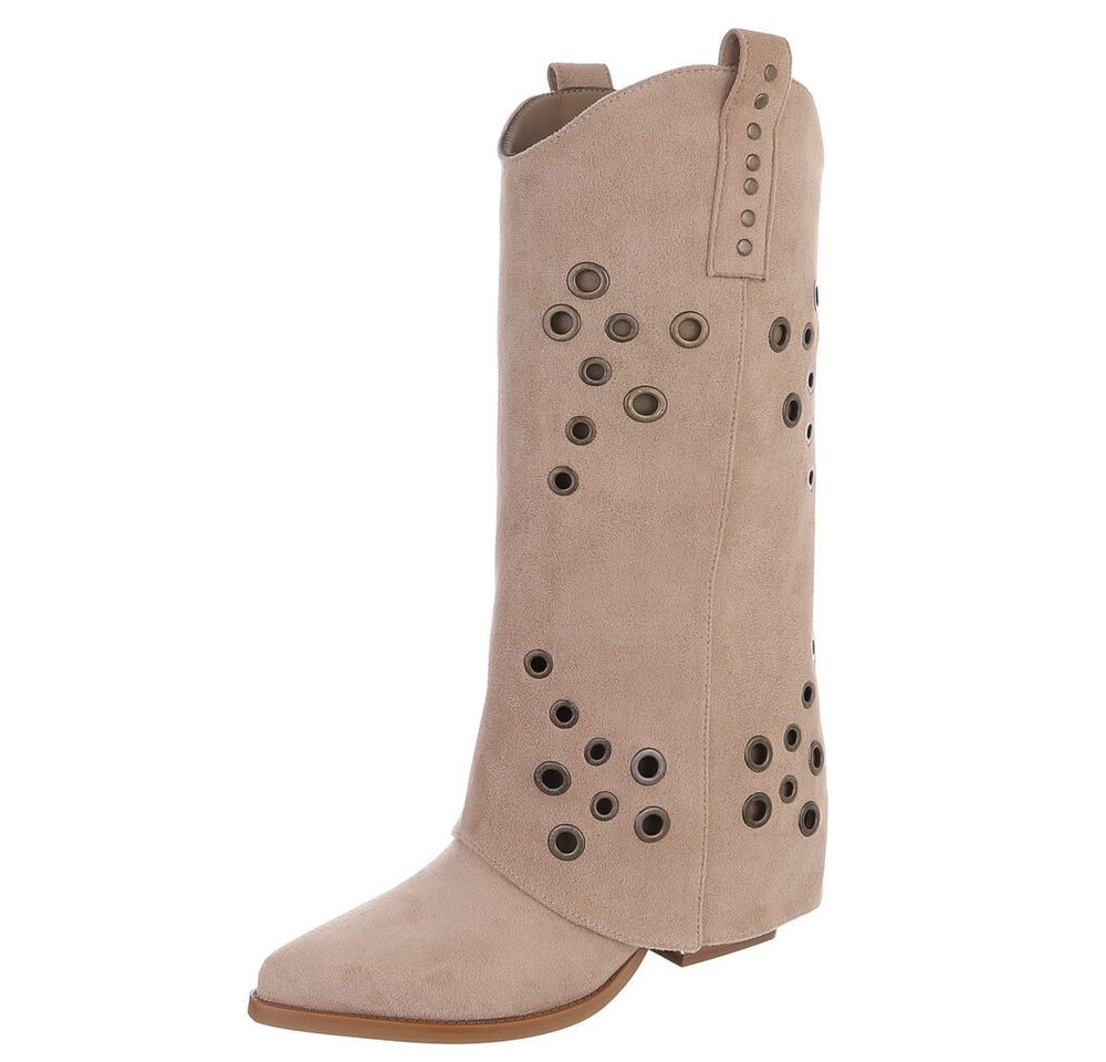 Ital-Design Modische Stiefel mit Metallösendetails für Damen Westernstiefel (91261253) Blockabsatz Stiefel in Hellbraun
