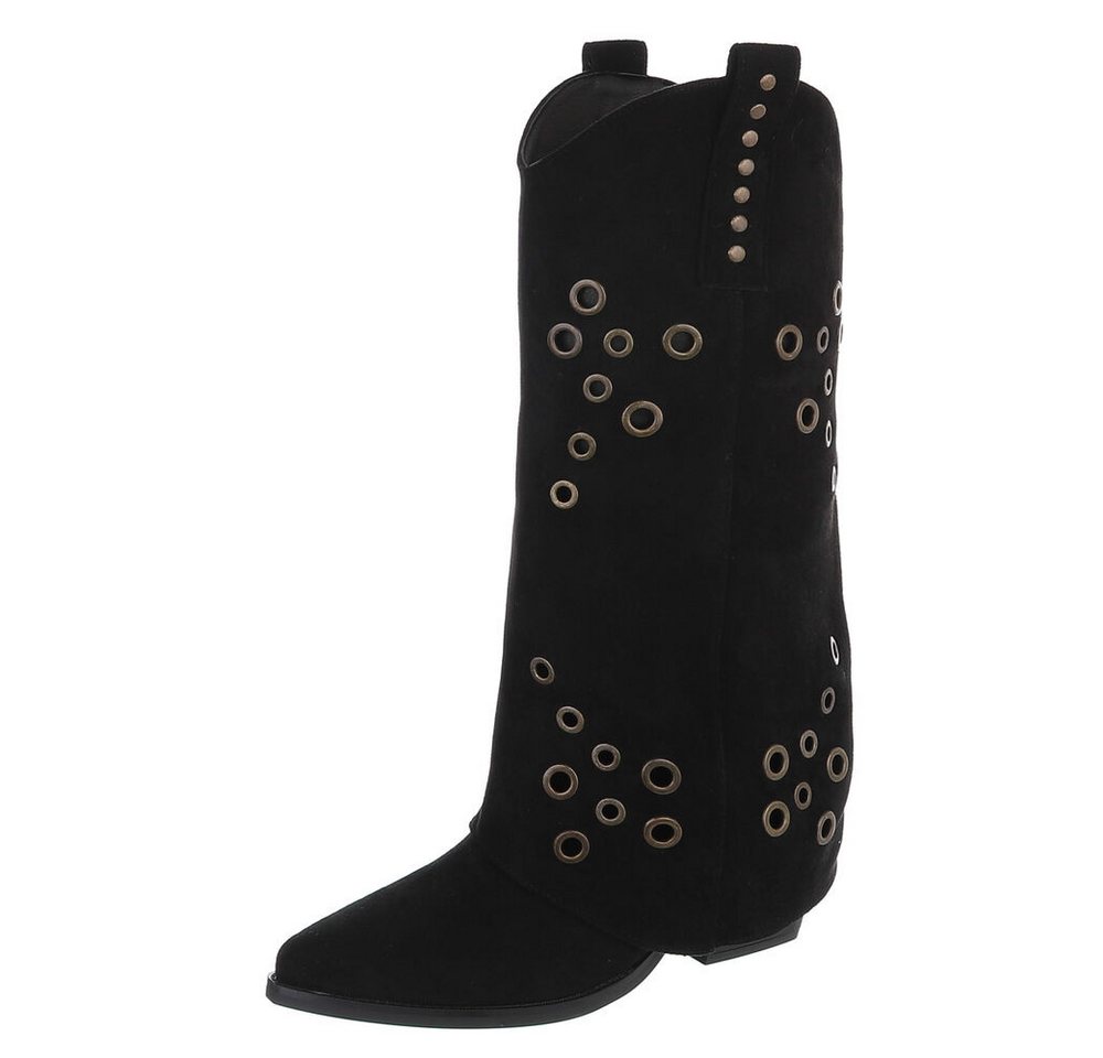 Ital-Design Modische Stiefel mit Metallösendetails für Damen Westernstiefel (91261271) Blockabsatz Stiefel in Schwarz