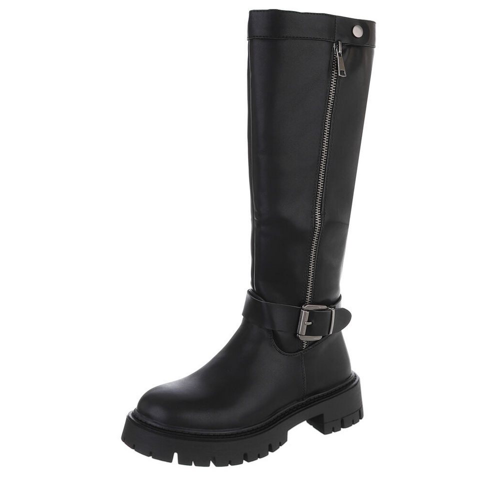 Ital-Design Modische Stiefel mit Reißverschluss für Damen - Alltagsschuh Plateaustiefel (90417928) Blockabsatz Stiefel in Schwarz