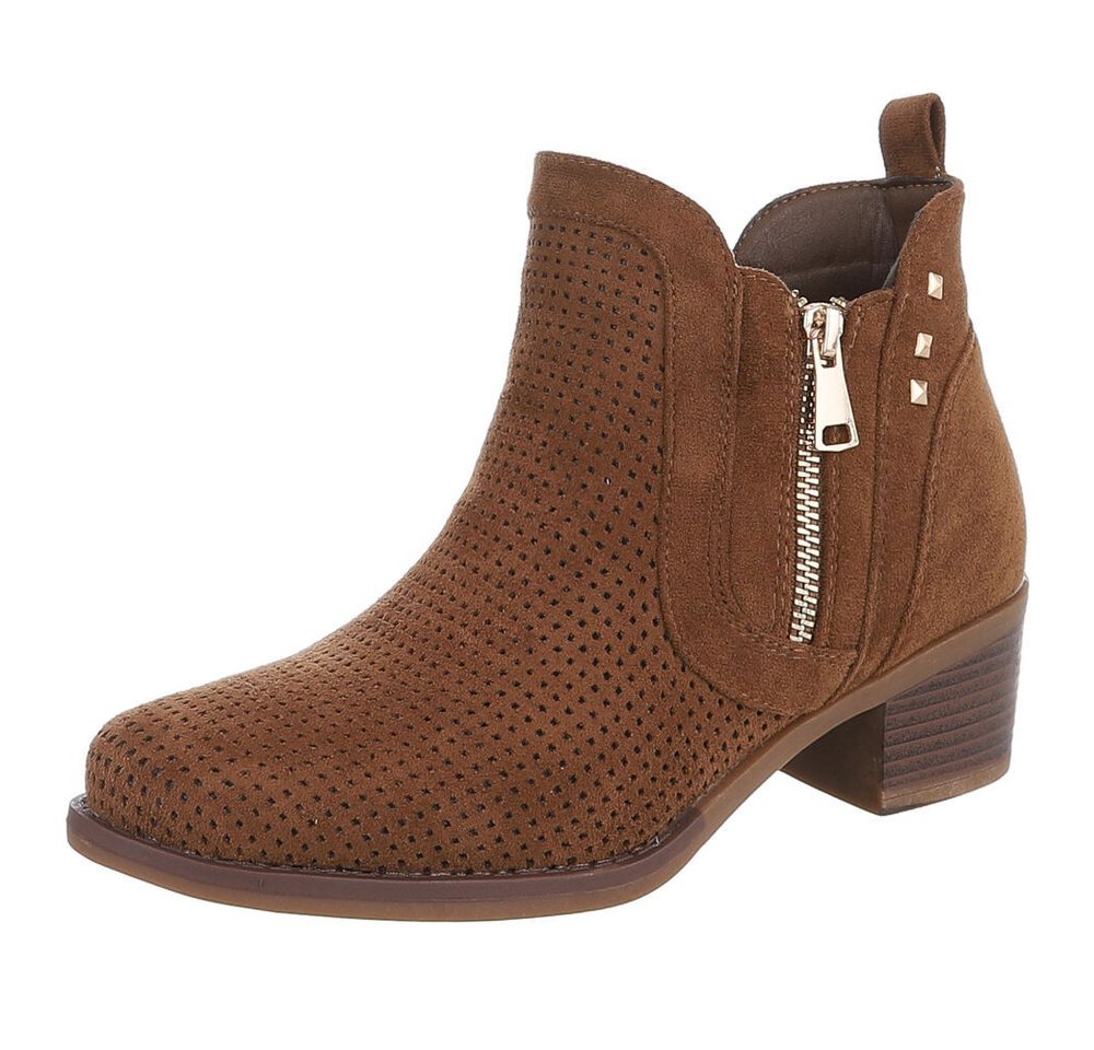 Ital-Design Modische Stiefelette mit Reißverschluss und Perforation Sommerboots (91261317) Blockabsatz Stiefeletten in Braun