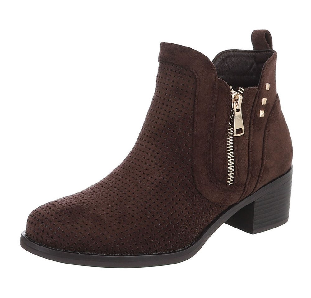 Ital-Design Modische Stiefelette mit Reißverschluss und Perforation Sommerboots (91261333) Blockabsatz Stiefeletten in Dunkelbraun