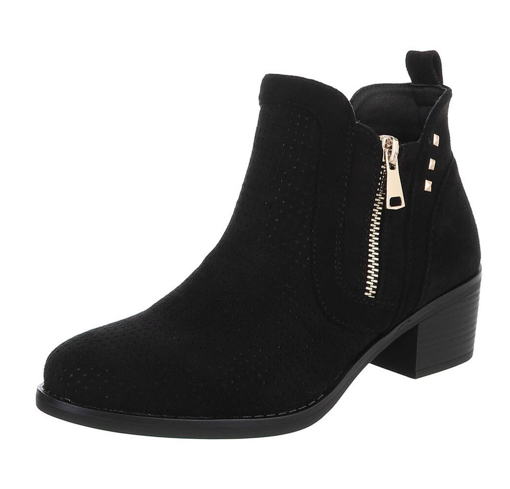 Ital-Design Modische Stiefelette mit Reißverschluss und Perforation Sommerboots (91261341) Blockabsatz Stiefeletten in Schwarz