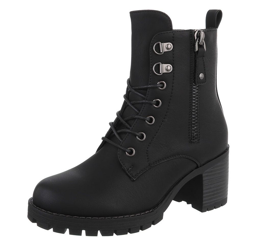 Ital-Design Modische Stiefeletten mit Absatz und Reißverschluss für Damen Schnürstiefelette (90542973) Blockabsatz Stiefeletten in Schwarz