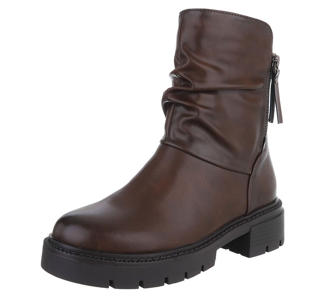 Ital-Design Modische Stiefeletten mit geschopftem Schaft für Damen Stiefelette (90109778) Blockabsatz Stiefeletten in Braun