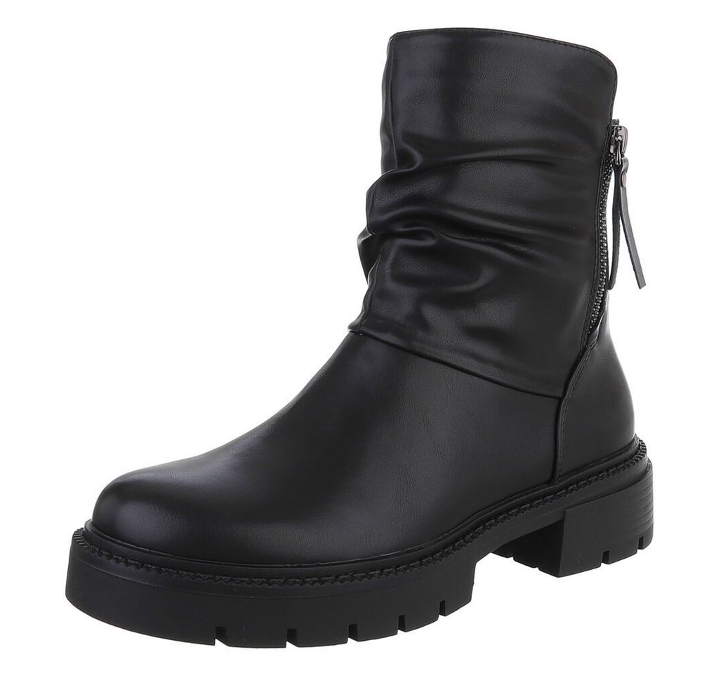 Ital-Design Modische Stiefeletten mit geschopftem Schaft für Damen Stiefelette (90109789) Blockabsatz Stiefeletten in Schwarz