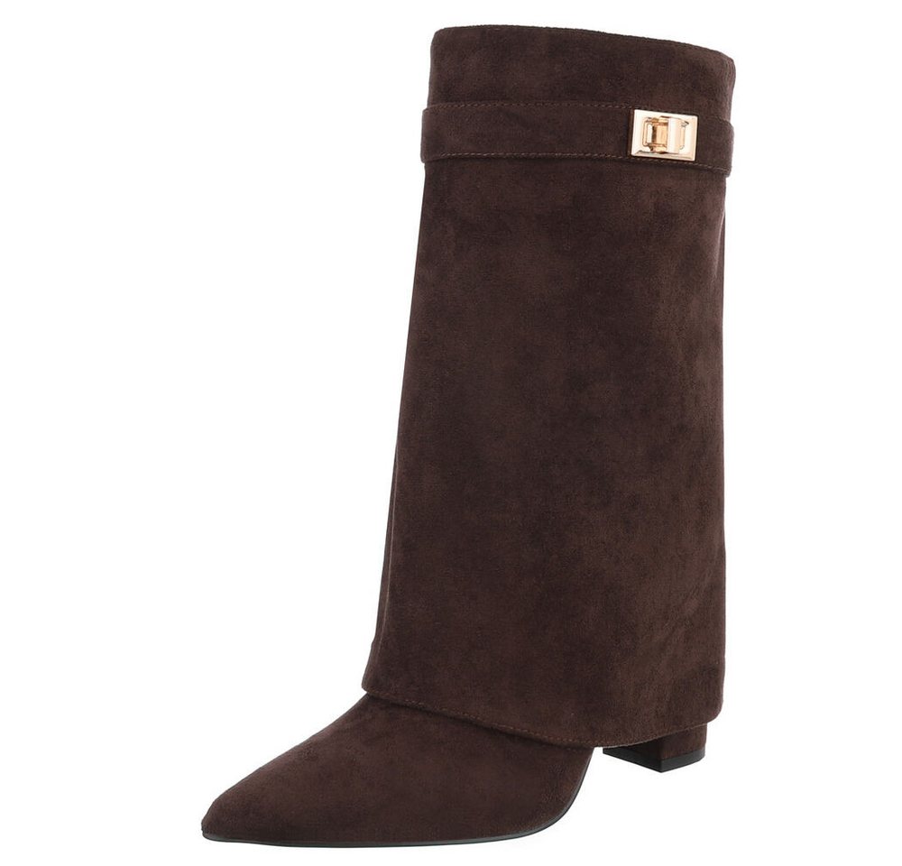 Ital-Design Modische Stiefeletten mit hohem Schaft für Damen High-Heel-Stiefel (90169636) Blockabsatz Stiefel in Braun