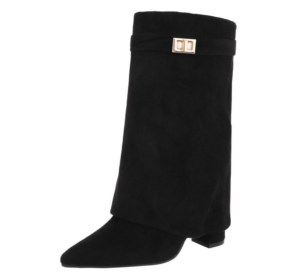 Ital-Design Modische Stiefeletten mit hohem Schaft für Damen High-Heel-Stiefel (90169643) Blockabsatz Stiefel in Schwarz