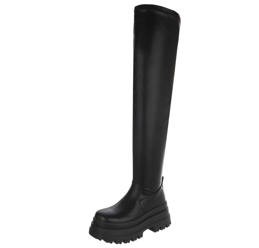 Ital-Design Modische Überknee-Stiefel mit Plattform für Damen Plateaustiefel (90514984) Blockabsatz Stiefel in Schwarz
