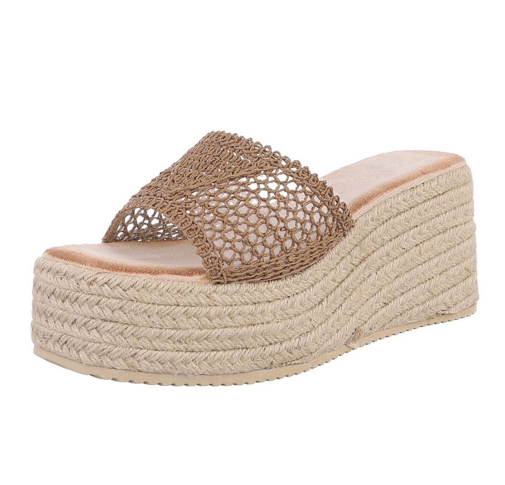 Ital-Design Modische Wedges mit geflochtener Sohle für Damen Plateausandaletten (89852651) Keilabsatz/Wedge Keilsandaletten in Hellbraun