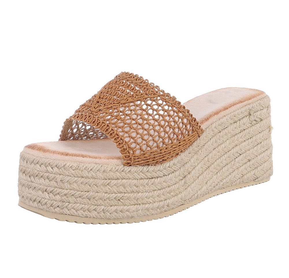 Ital-Design Modische Wedges mit geflochtener Sohle für Damen Plateausandaletten (89852655) Keilabsatz/Wedge Keilsandaletten in Camel