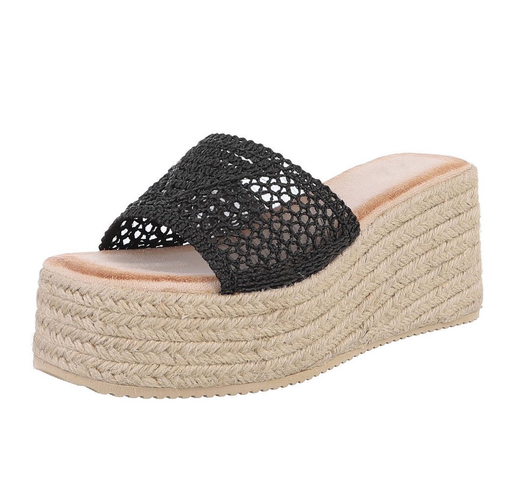 Ital-Design Modische Wedges mit geflochtener Sohle für Damen Plateausandaletten (89852670) Keilabsatz/Wedge Keilsandaletten in Schwarz