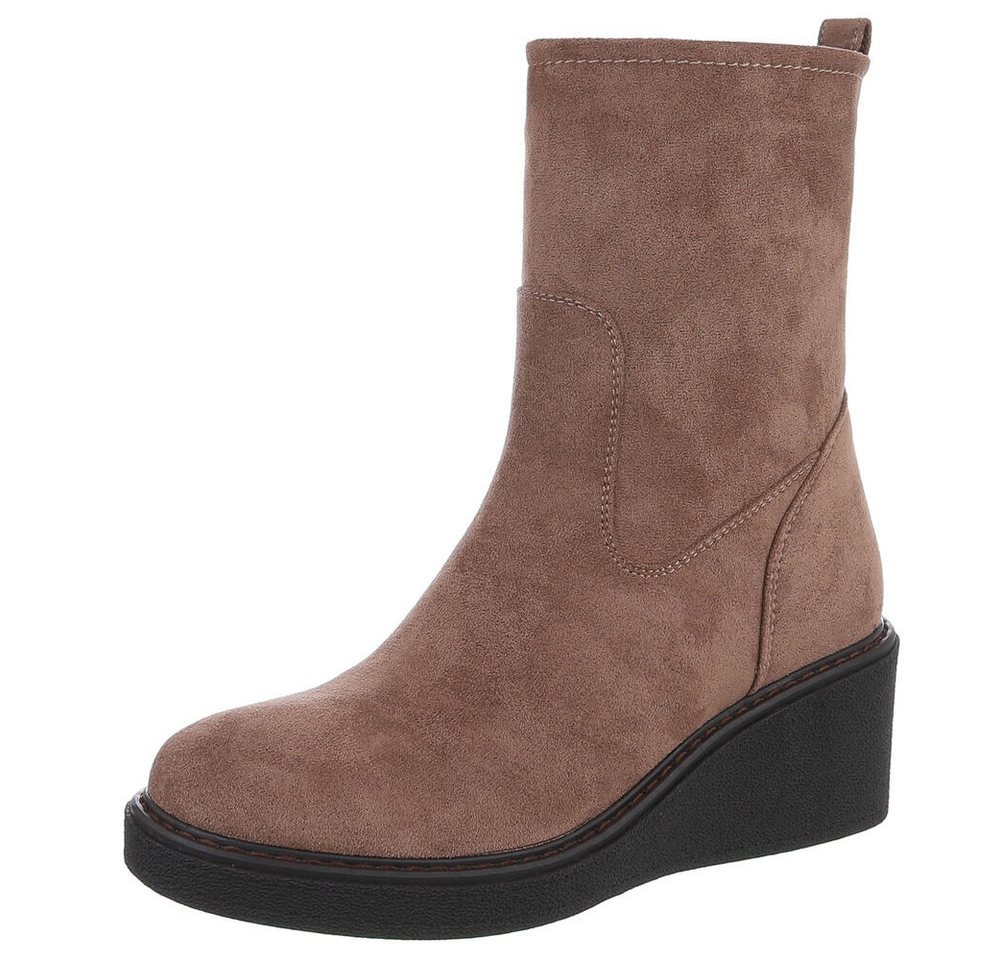 Ital-Design Modischer Damen-Stiefel mit Keilabsatz für Alltag und Freizeit Keilstiefelette (90756073) Keilabsatz/Wedge Stiefeletten in Hellbraun