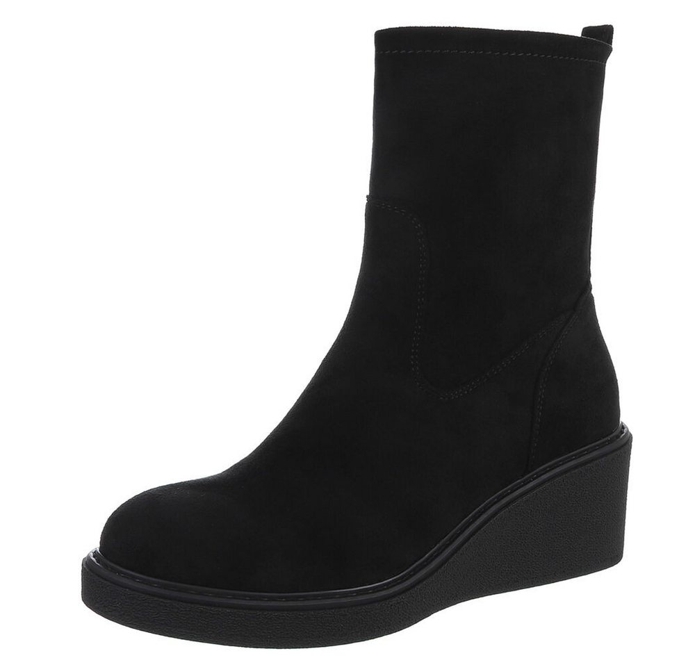 Ital-Design Modischer Damen-Stiefel mit Keilabsatz für Alltag und Freizeit Keilstiefelette (90756080) Keilabsatz/Wedge Stiefeletten in Schwarz