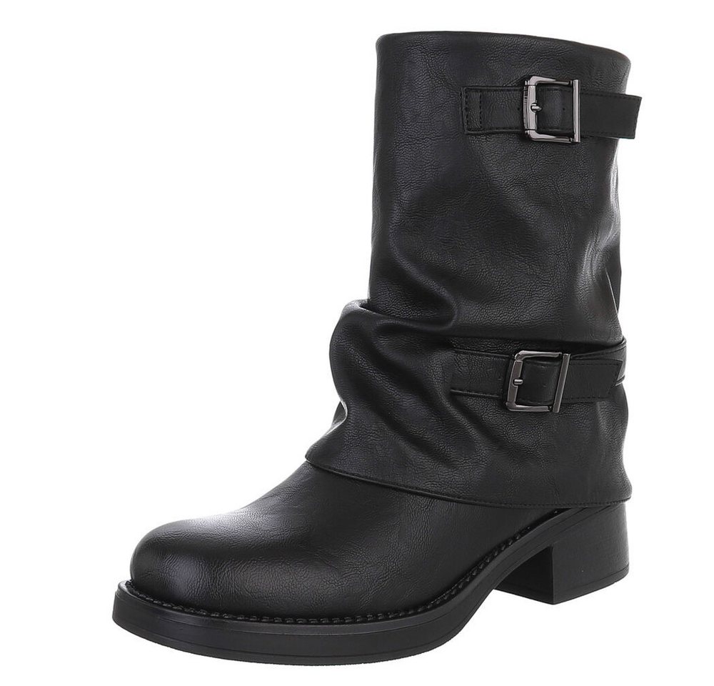 Ital-Design Modischer Damen-Stiefel mit Schnallen für Alltag und Freizeit Westernstiefel (90110040) Blockabsatz Stiefel in Schwarz