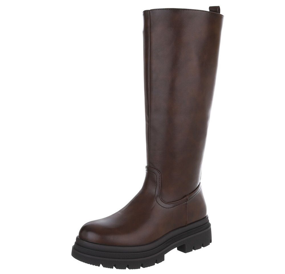 Ital-Design Modischer Damen Stiefel mit voluminösem Absatz Plateaustiefel (90153026) Blockabsatz Stiefel in Braun