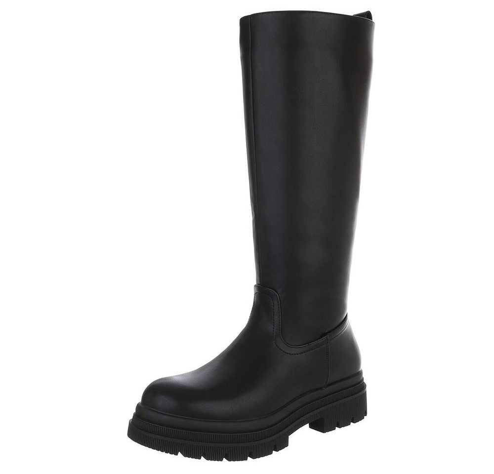 Ital-Design Modischer Damen Stiefel mit voluminösem Absatz Plateaustiefel (90153034) Blockabsatz Stiefel in Schwarz