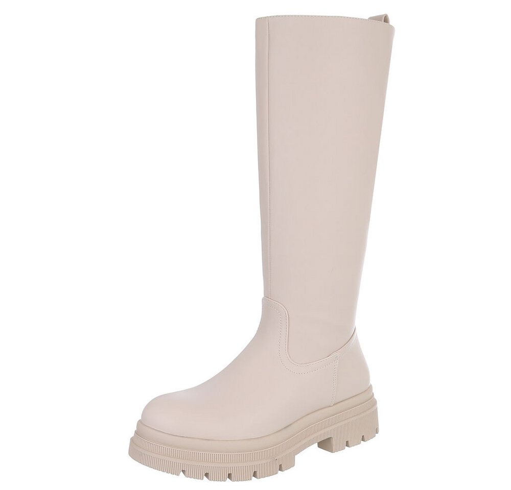 Ital-Design Modischer Damen Stiefel mit voluminösem Absatz Plateaustiefel (90153038) Blockabsatz Stiefel in Beige