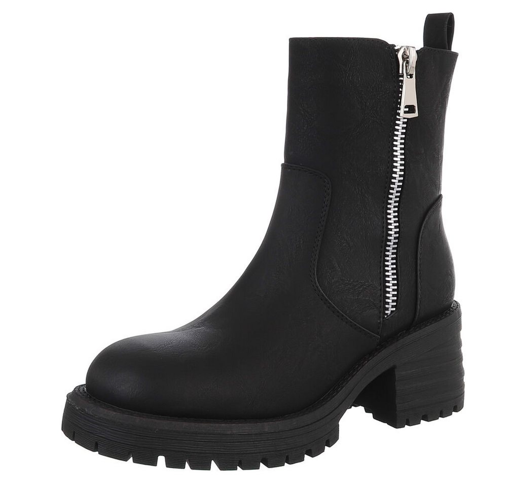 Ital-Design Modischer Damen Stiefel mit Zipper und Blockabsatz Plateaustiefelette (90649140) Blockabsatz Stiefeletten in Schwarz