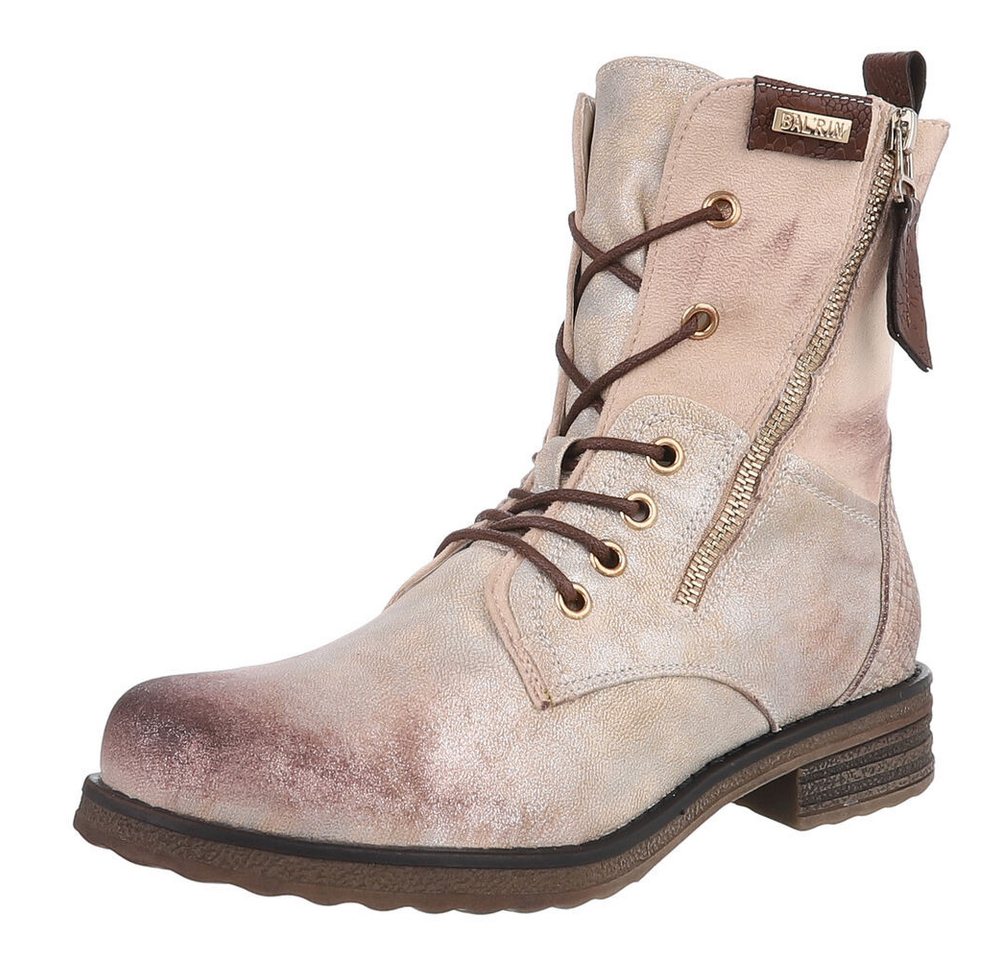 Ital-Design Modischer Damenstiefel mit Schnürung und Reißverschluss Stiefelette (90169745) Blockabsatz Schnürstiefeletten in Gold