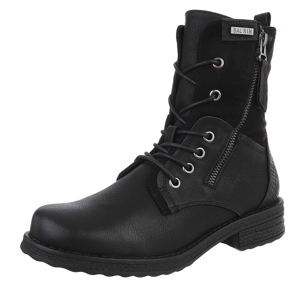 Ital-Design Modischer Damenstiefel mit Schnürung und Reißverschluss Stiefelette (90169760) Blockabsatz Schnürstiefeletten in Schwarz