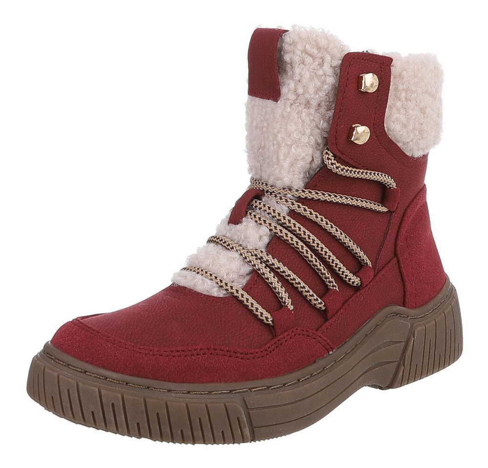 Ital-Design Modischer Halbschuh mit Schnürung und Innenfutter für Damen Stiefelette (90598780) Flach Plateaustiefeletten in Weinrot