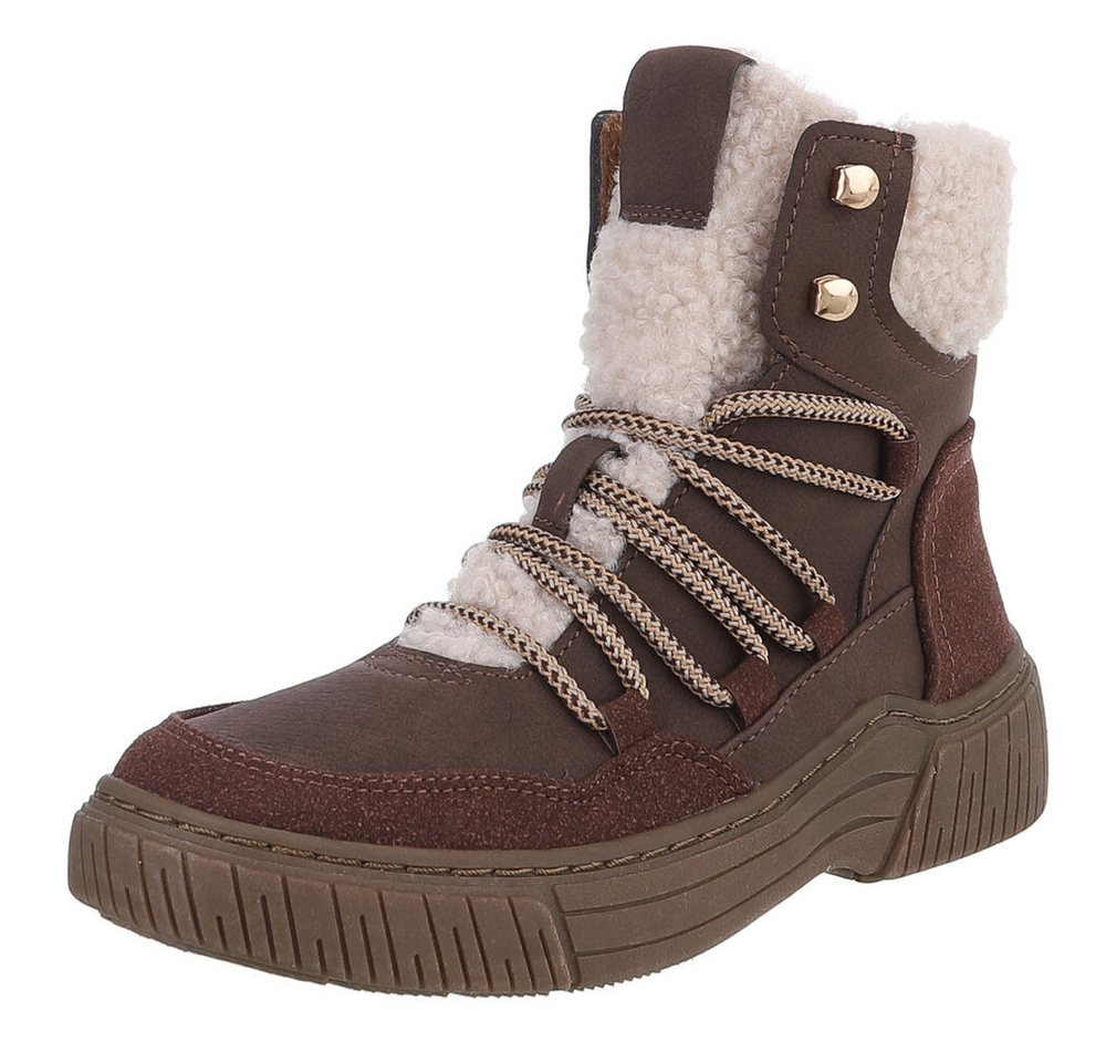 Ital-Design Modischer Halbschuh mit Schnürung und Innenfutter für Damen Stiefelette (90598783) Flach Plateaustiefeletten in Braun