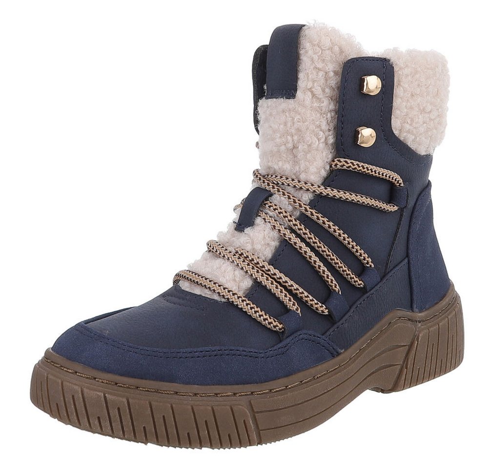 Ital-Design Modischer Halbschuh mit Schnürung und Innenfutter für Damen Stiefelette (90598791) Flach Plateaustiefeletten in Blau