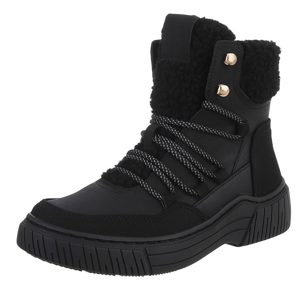 Ital-Design Modischer Halbschuh mit Schnürung und Innenfutter für Damen Stiefelette (90598798) Flach Plateaustiefeletten in Schwarz