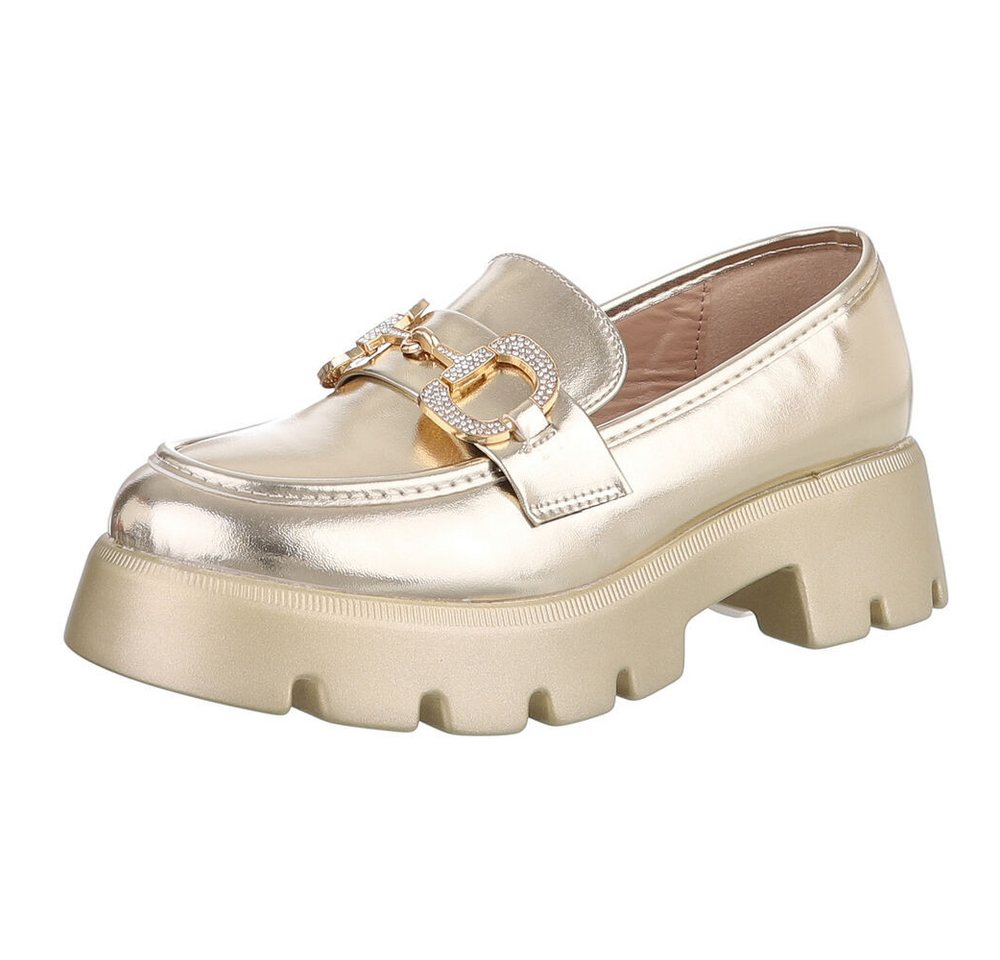 Ital-Design Modischer Loafer mit Schnalle für Damen - Komfort & Stil Slipper (89852411) Blockabsatz Mokassins in Gold
