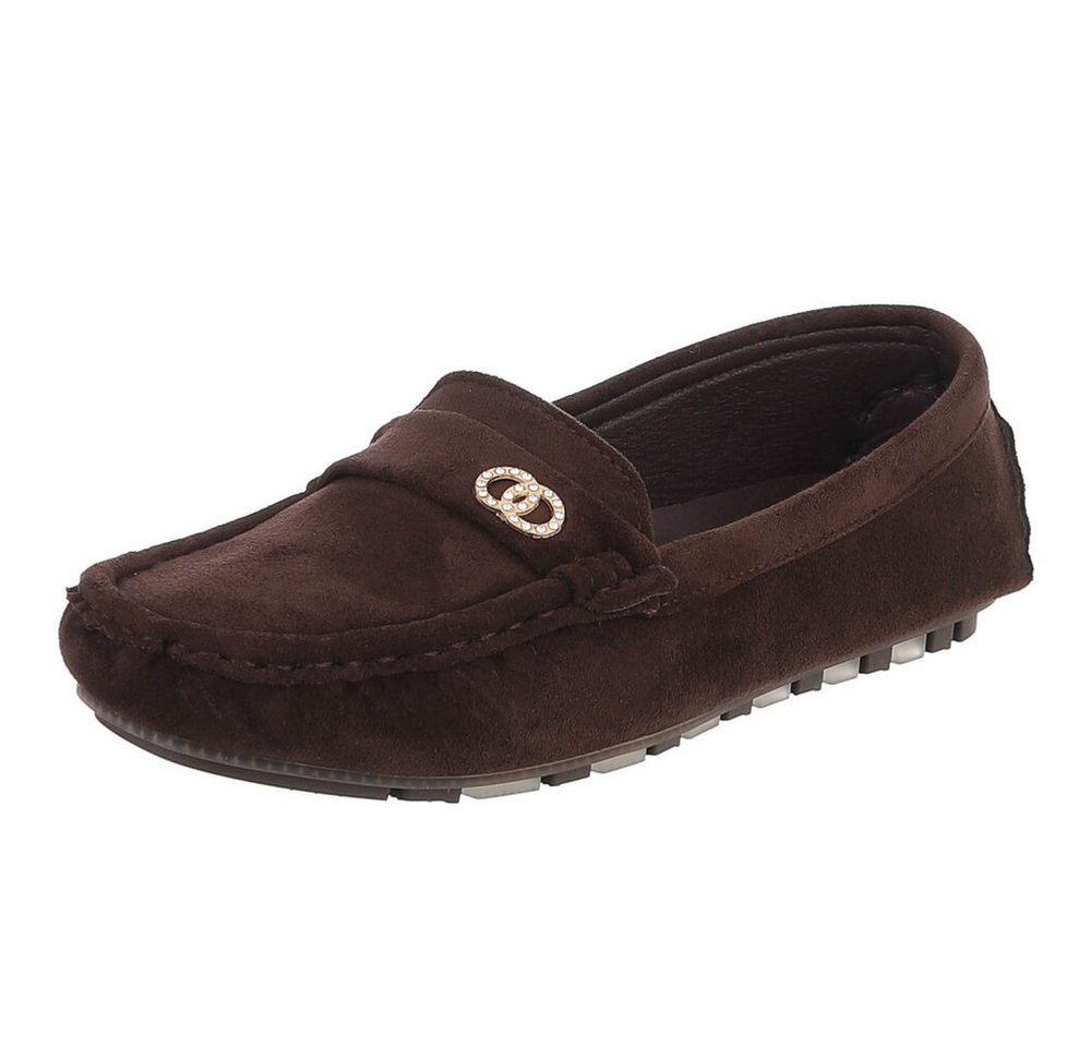 Ital-Design Modischer Mokassin für Damen mit eleganten Details Slipper (91554418) Flach Mokassins in Dunkelbraun
